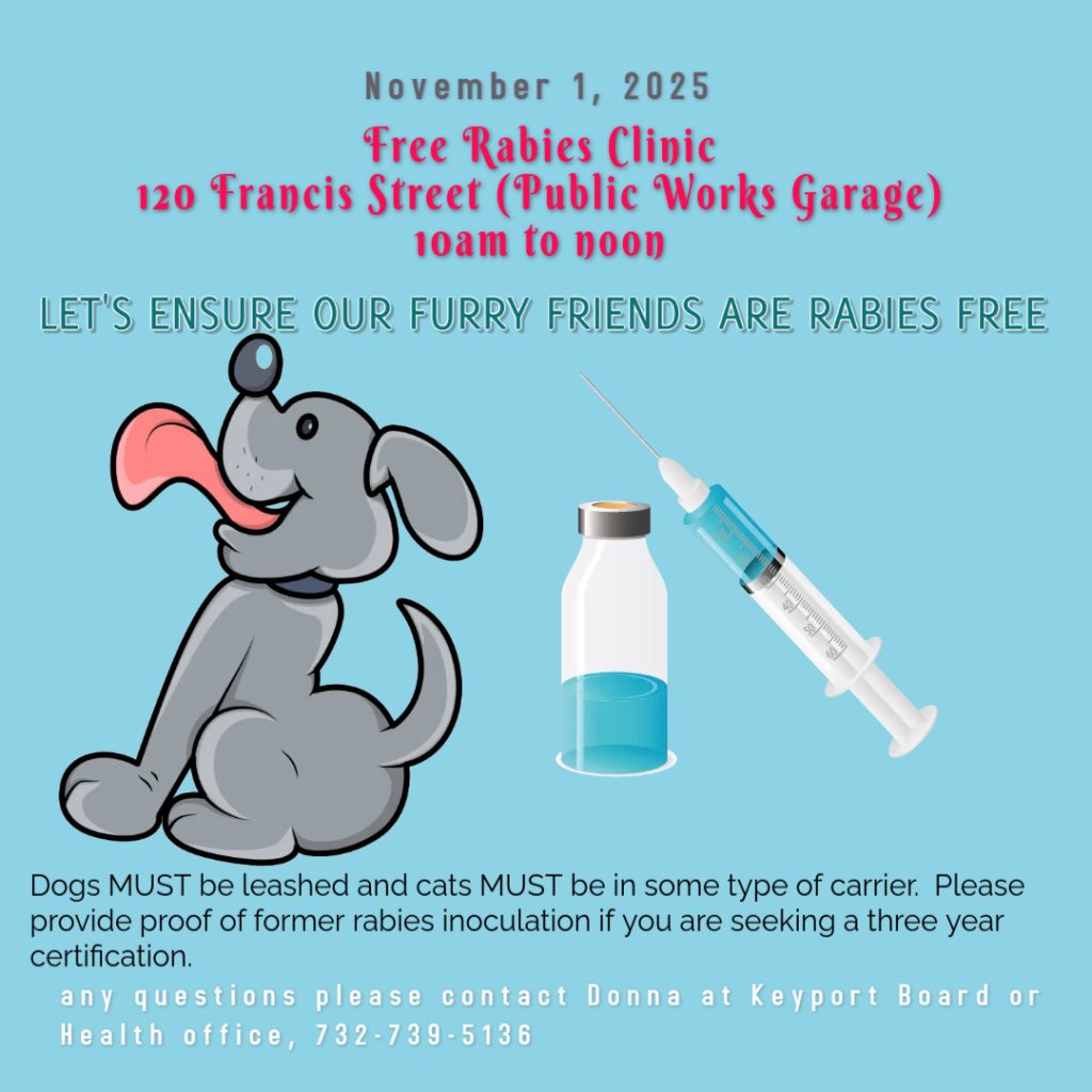 Image of puppy with information on the free rabies clinic